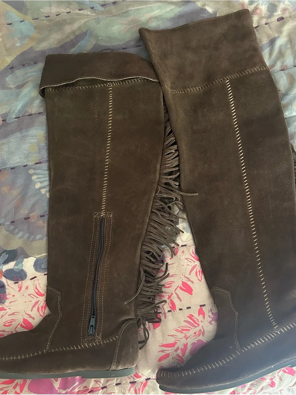 Minnetonka Brown Suede Over-the-Knee Fringe Boots